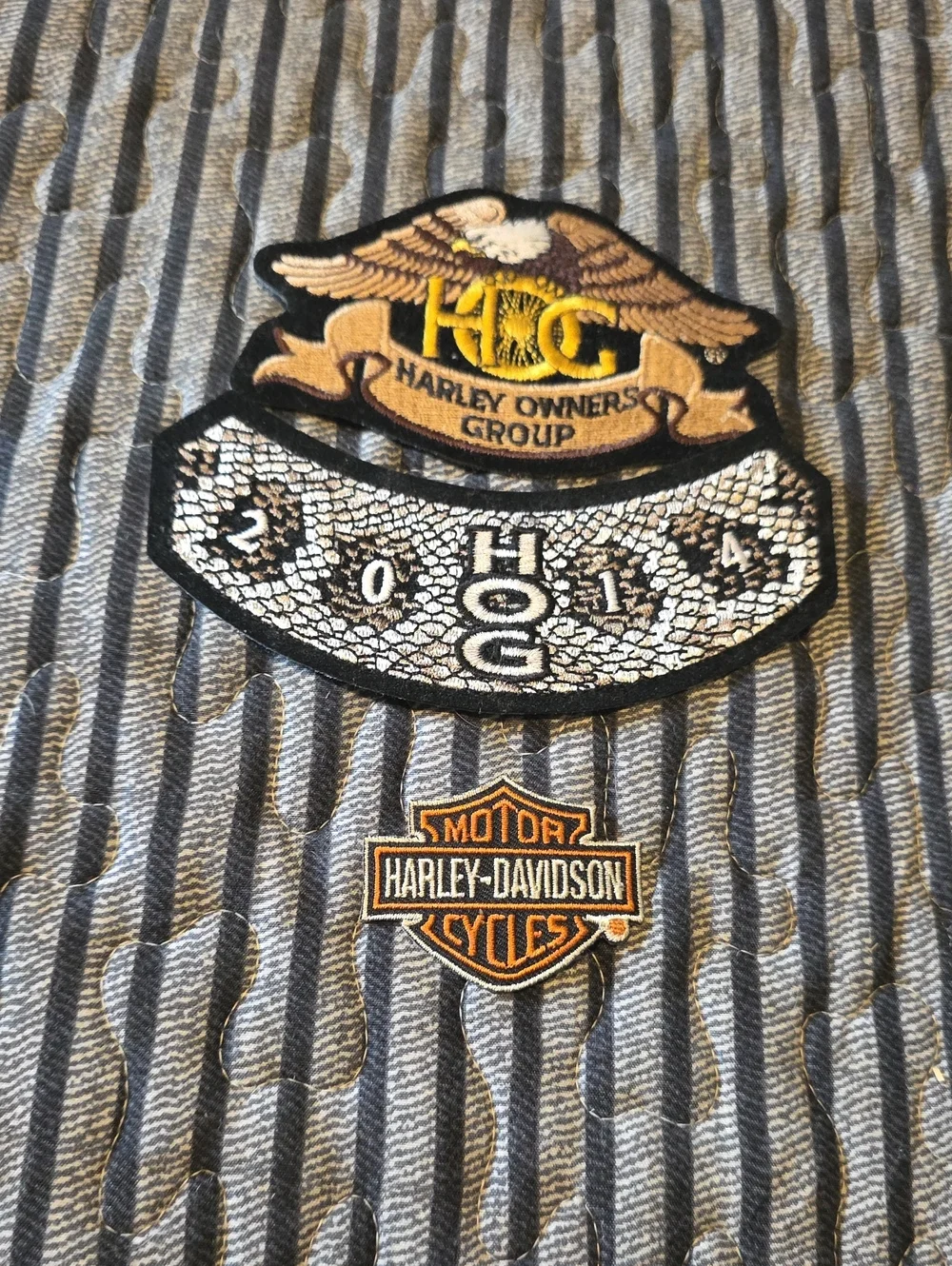 Harley-Davidson Black, Tan & Gold HOG 2014 Embroidered Patch Set